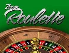 Zoom Roulette logo op groene achtergrond. Tafelspel met meerdere camerahoeken tijdens het draaien.