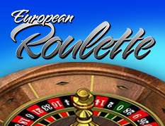 European Roulette logo op lichtblauwe achtergrond. Tafelspel met roulette met 37 vakjes.