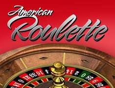 American Roulette logo op rode achtergrond. Tafelspel met roulette met 38 vakjes.