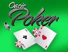 Logo  van Oasis Poker op groene achtergrond: online pokerspel met verfrissend oase-thema.