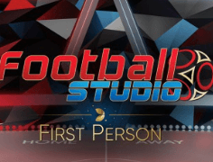 Logo van First Person Football Studio: online tafelspel voor virtuele voetbalwedstrijden van Evolution Gaming.