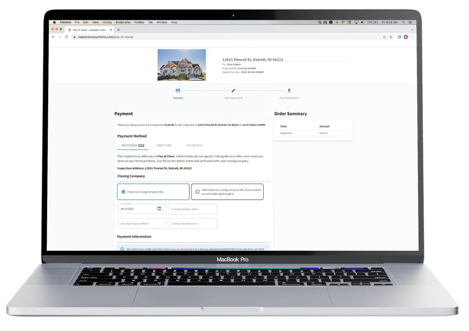 Pay at Close Options for Home Inspectors Powered by Guardian Inspection Payments