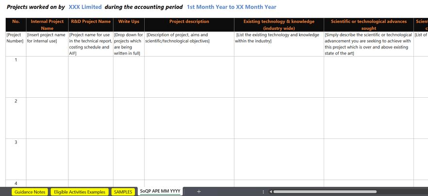 Project Capture R&D Project Capture Template & Guidance