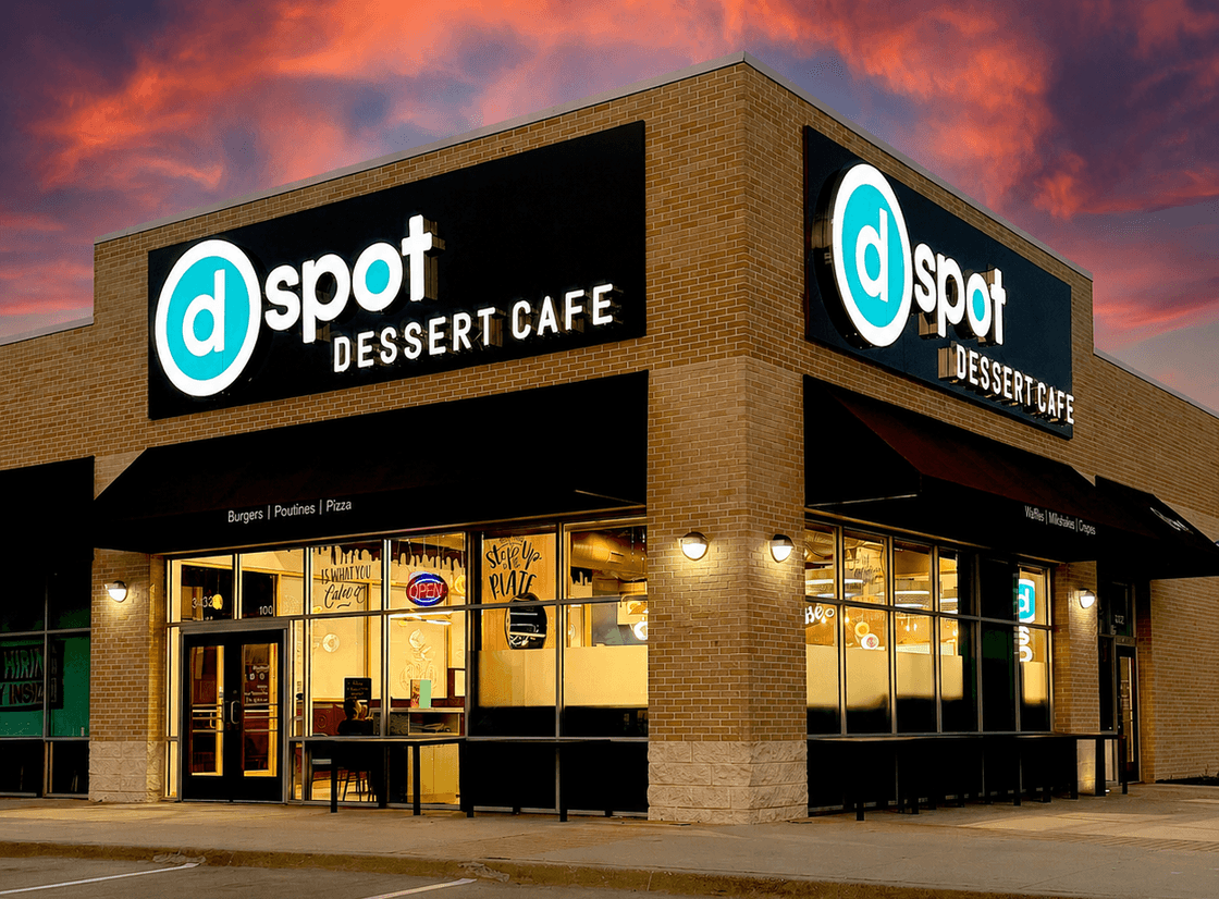 D-Spot Dessert Cafe signage and branding