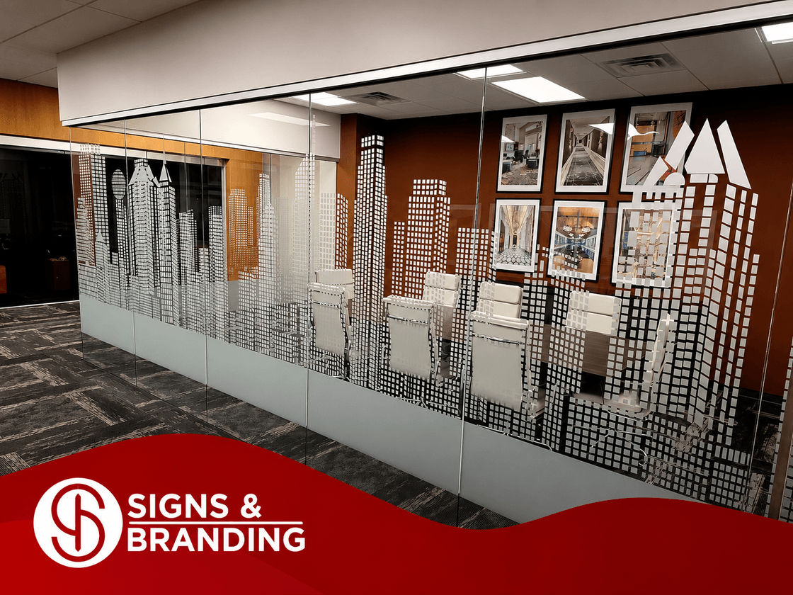 MC Hospitality frosted glass sign