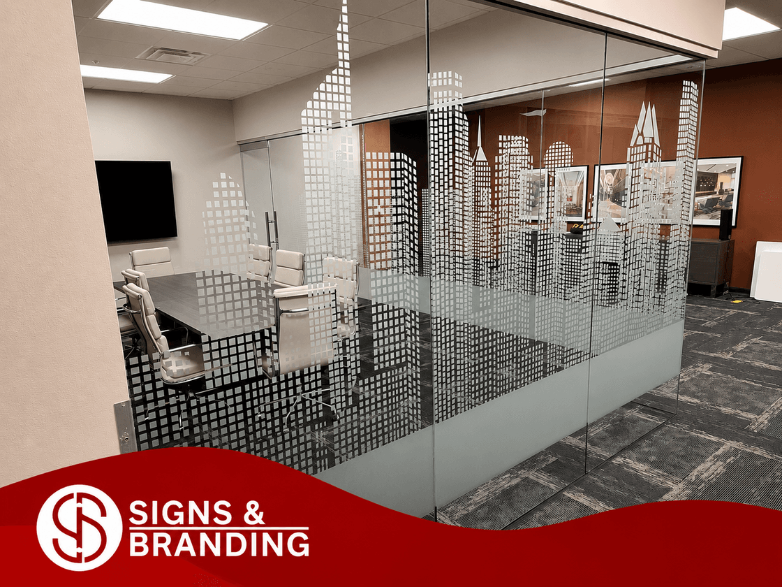 MC Hospitality frosted glass sign