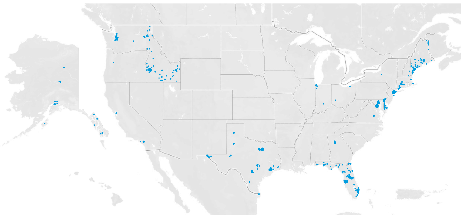 Map displaying the number of high schools participating in SAT School Day