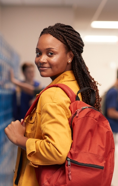 High school student in the hall looking confident on SAT School Day