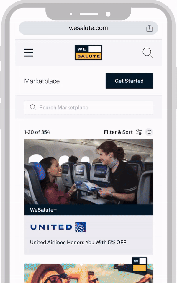 WeSalute (founded as Veterans Advantage) on mobile