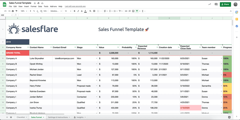 Free CRM Template for Google Sheets