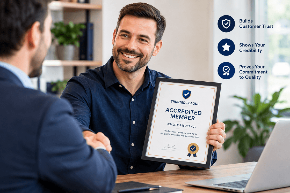 Accredited member handshake in a modern office