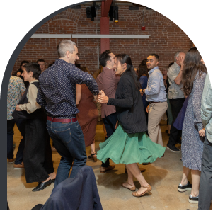 Celebration of wedding with people dancing
