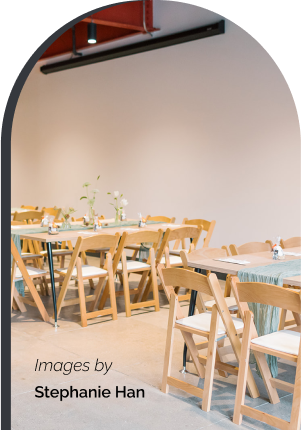 Bright, airy space with event tables