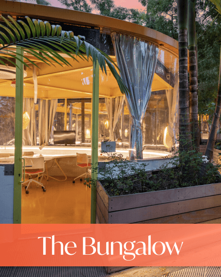 Wellness Bungalow with Large curtains in contained event space.