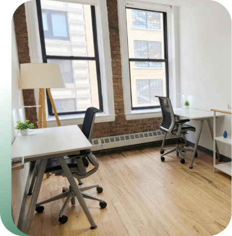 Modern shared office with minimalist design.