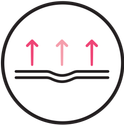 Three pink arrows pointing up from a slightly curved line in a circular icon.