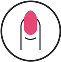 A minimalist icon of a fingernail painted with pink polish.