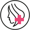 Icon of a face profile with a pink medical cross.