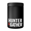 A black jar labeled 'Hunter & Gather.'