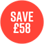 Red circular sale sticker with 'SAVE £58' in white text.