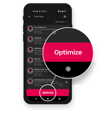 Tap the Optimize button to save time on your route