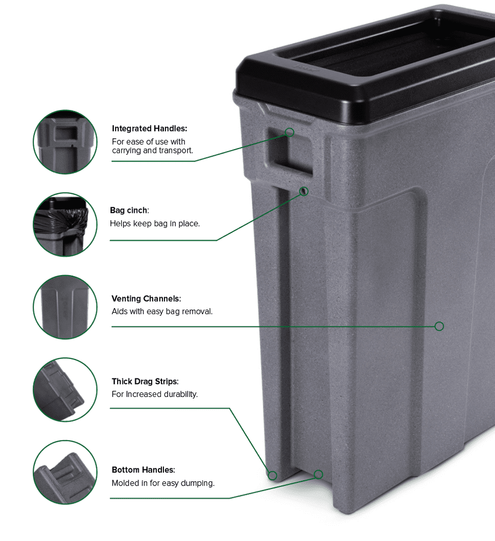 Toter 50 Gallon Slimline Square Trash Can (Graystone)