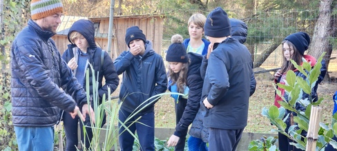 Students at an orchard