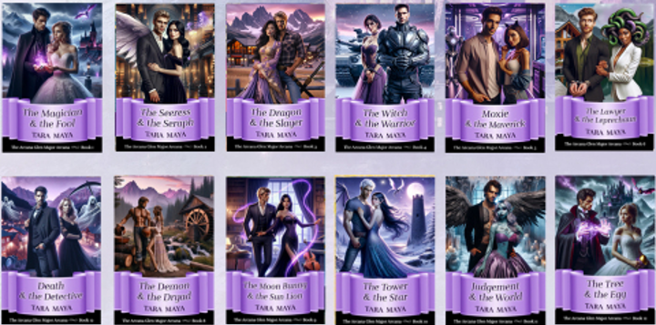 All twelve Arcana Glen Major Arcana book covers by Tara Maya