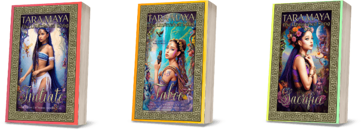 Special-edition paperbacks of Initiate, Taboo and Sacrifice by Tara Maya