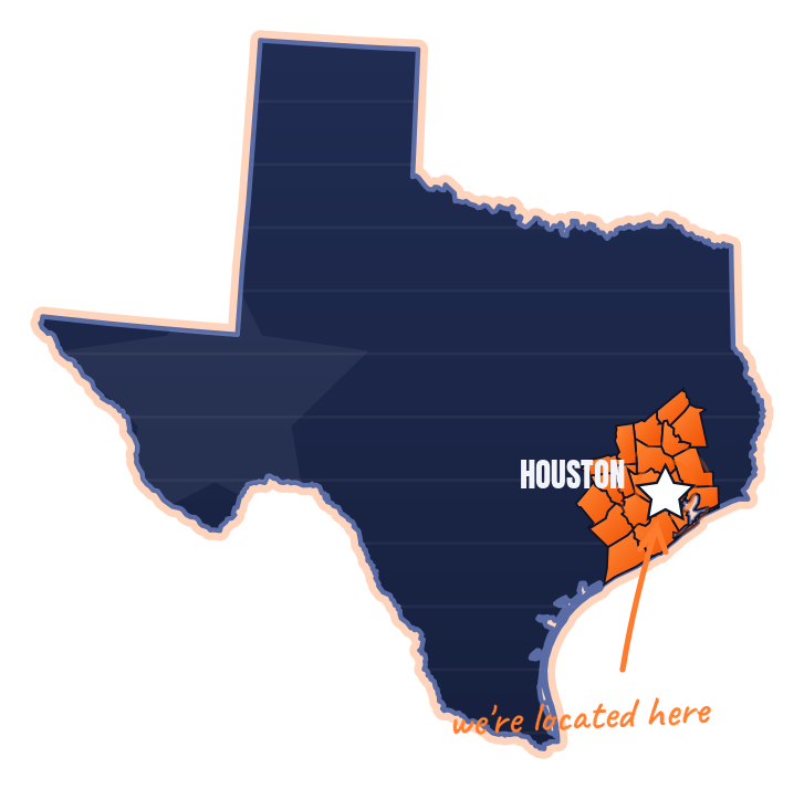 Texas map with the Houston DMA highlighted
