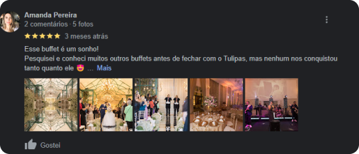 Clientes satisfeitos compartilhando suas experiências no Buffet Tulipas.