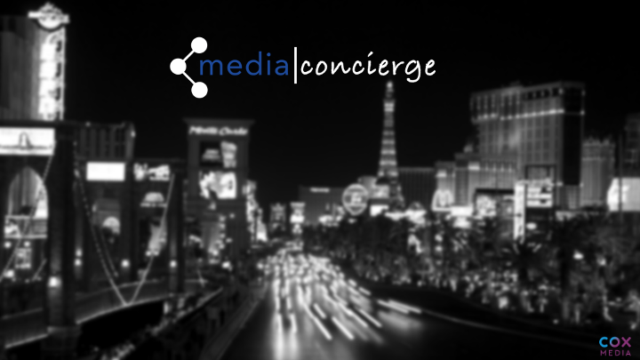 Las Vegas Strip looking north with Media Concierge logo