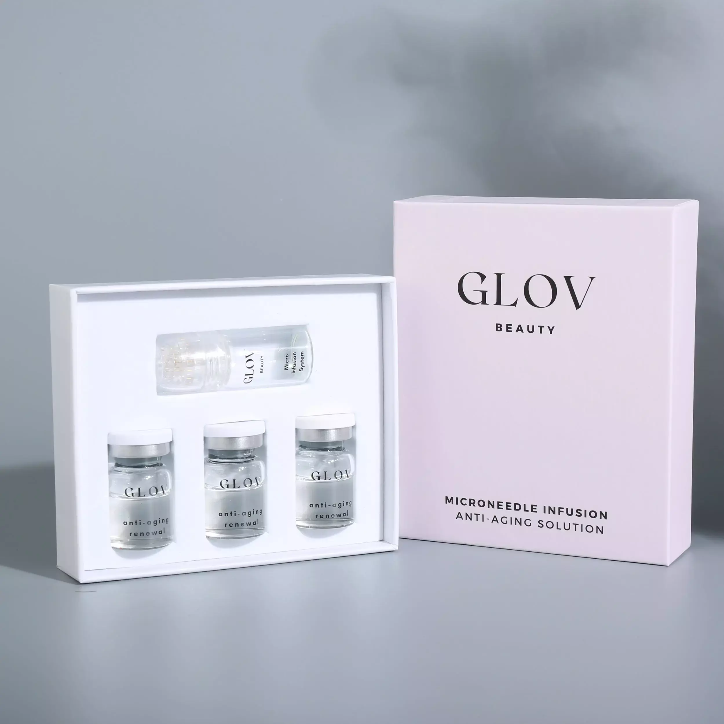 GLOV Beauty anti-aging solution kit with vials and a bottle in a box.