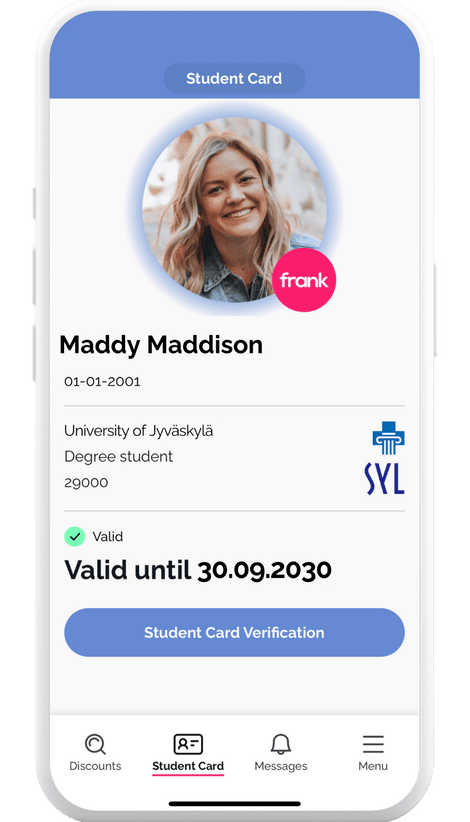 Student card? Frank.