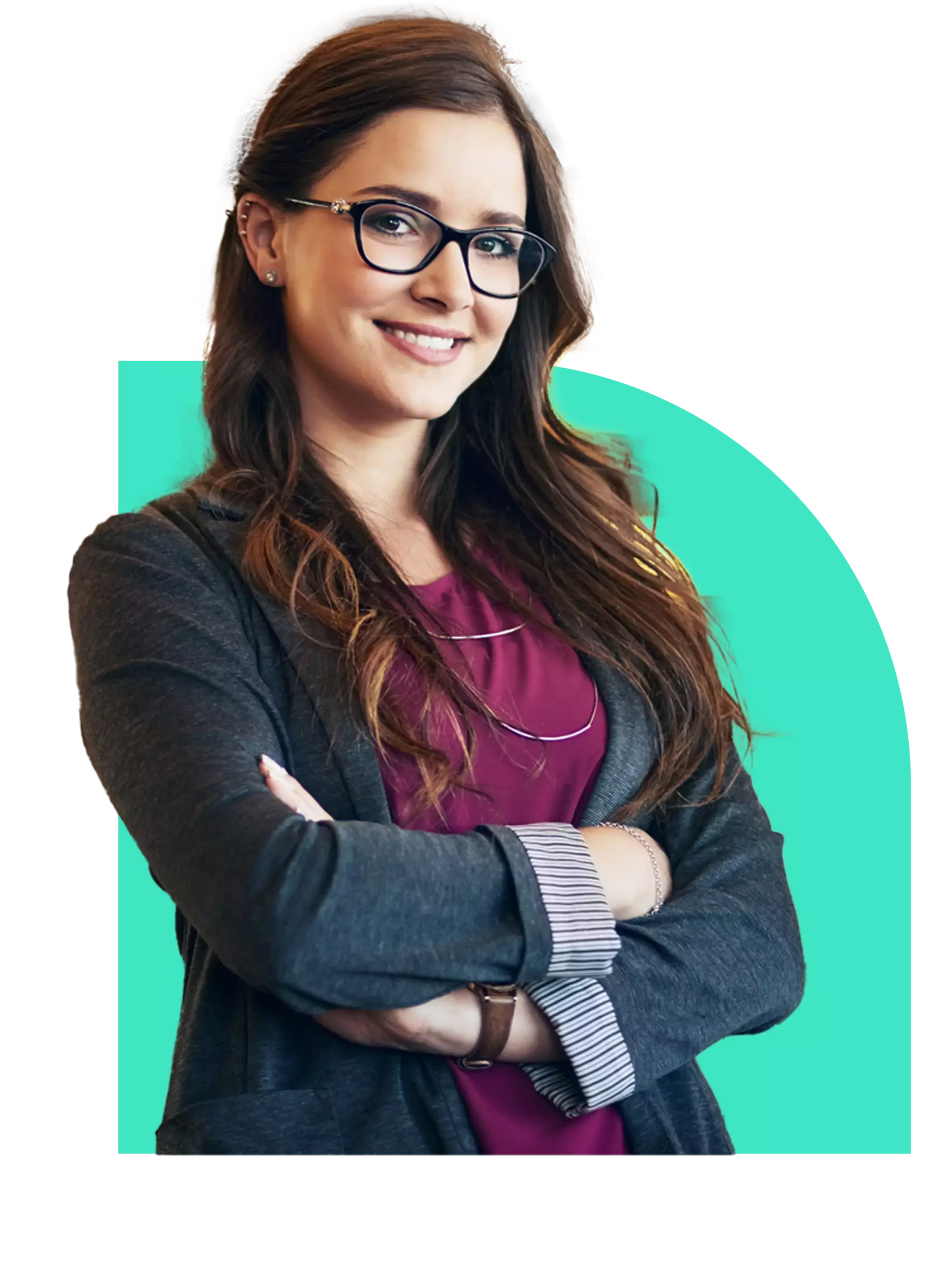 A smiling professional woman with glasses.