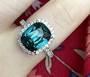 Best indicolite tourmaline, diamond and 18 carat white gold halo ring setting from Labellegemme