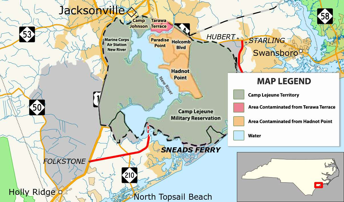 Map of Water Contamination at Camp Lejeune