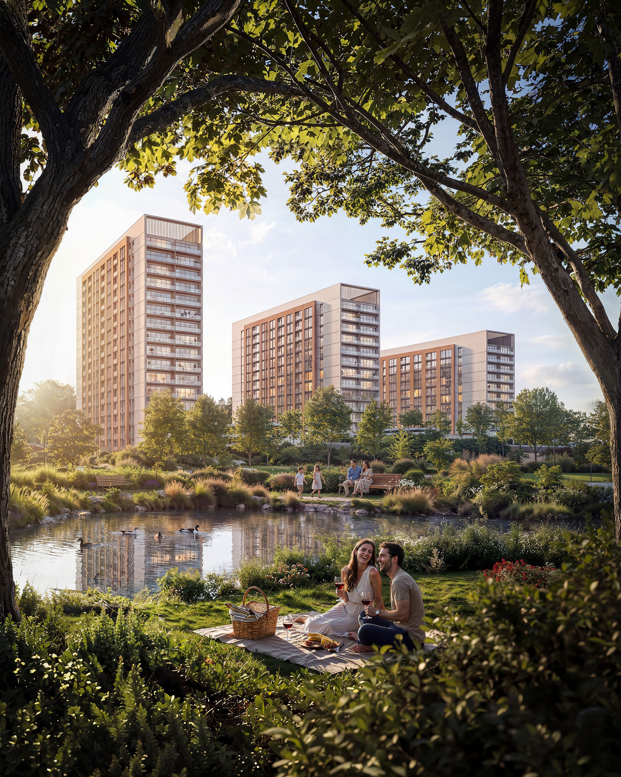 Lagoon and residences at Sobha Sanctuary