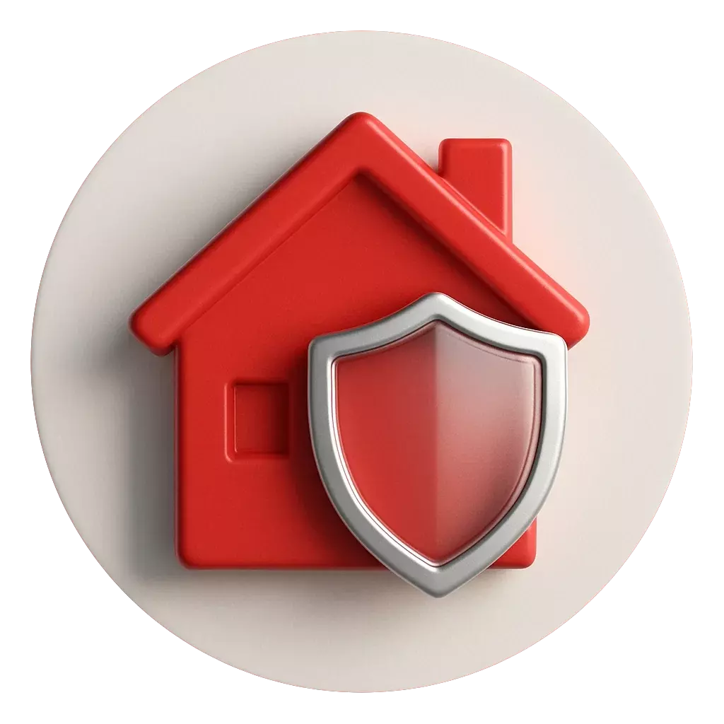 Ícono de casa con escudo de protección