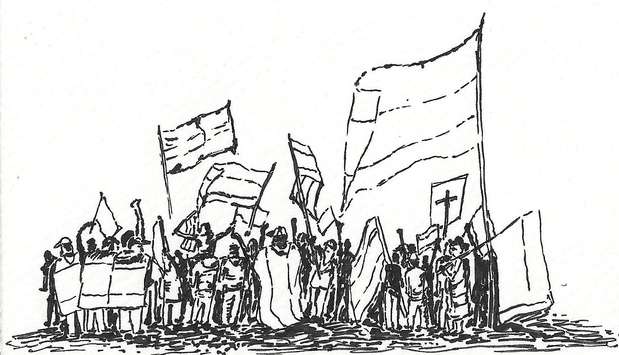 Iran protest sketch by Mary Claire McCallum
