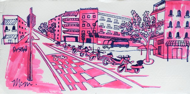 Spain bikes rose glasses by Mary Claire McCallum
