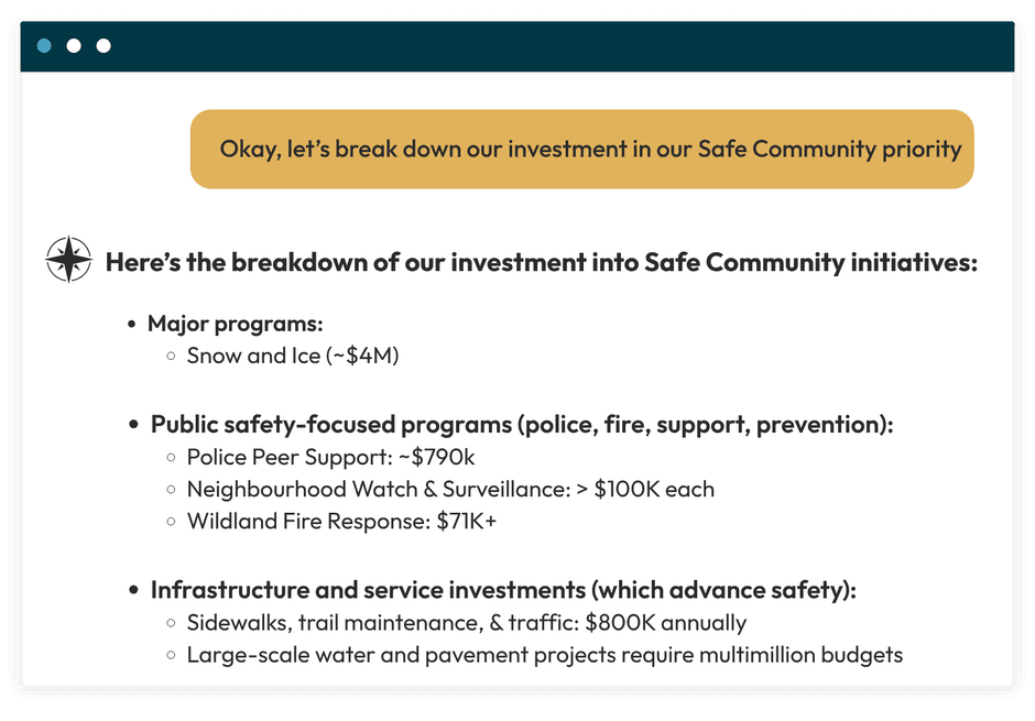 RTB Navigator Interface showing investment in a safe community