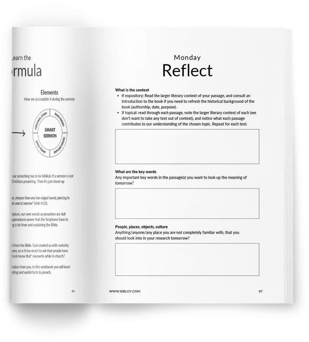 Workbook spread: Monday, Reflect