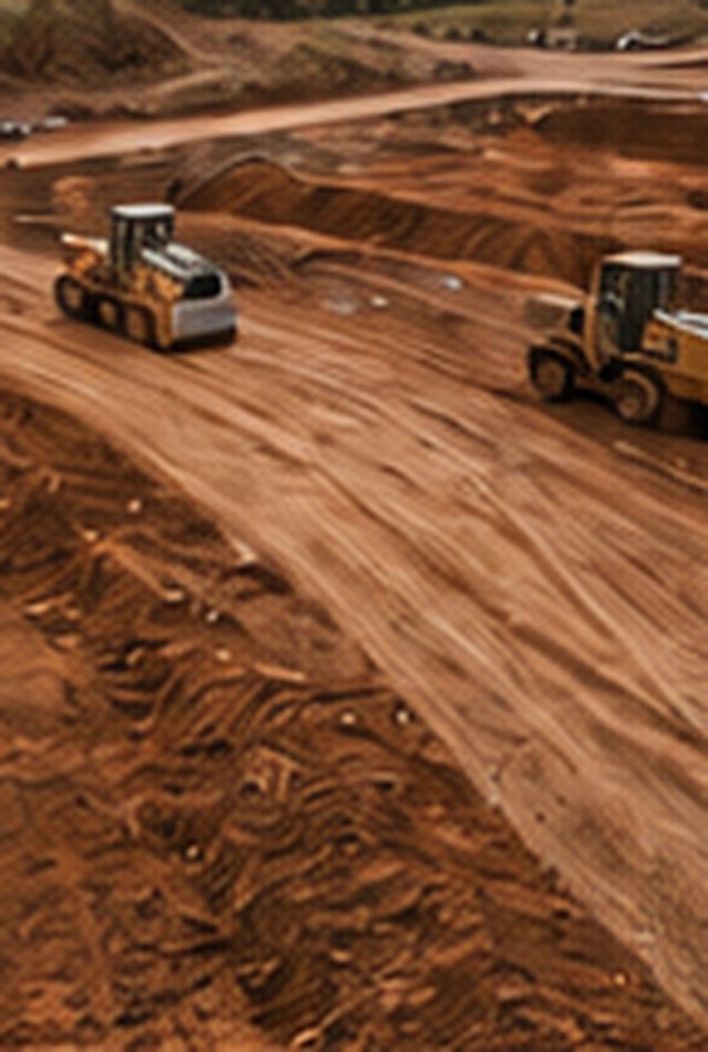 Dozers mass grading red clay haul roads on a commercial site