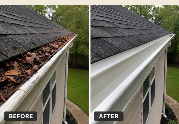 Before and after gutter cleaning
