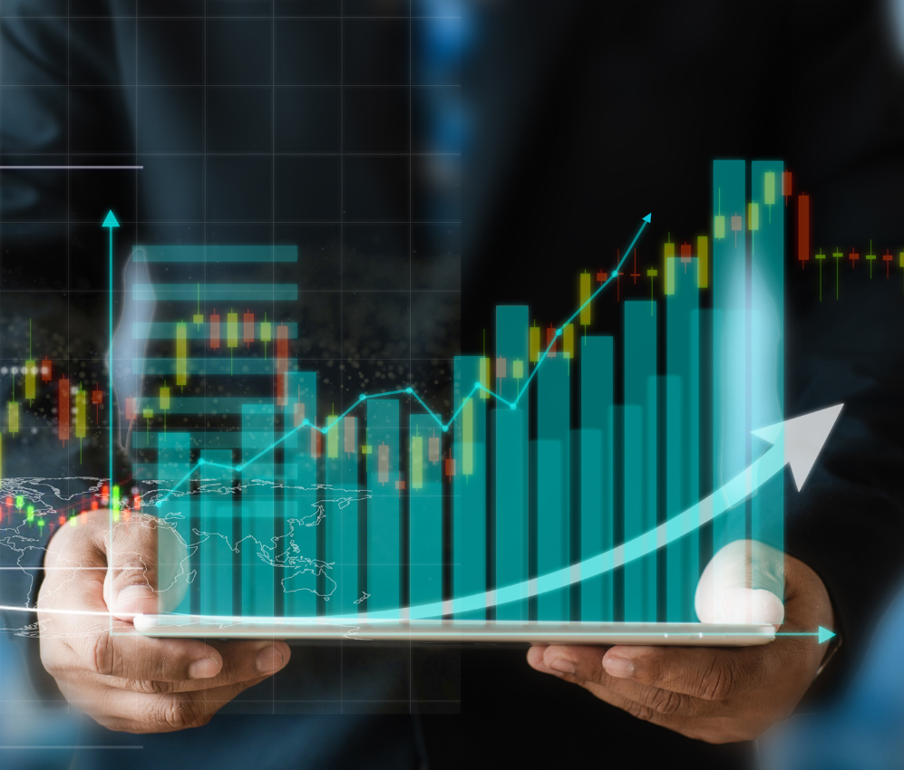 3D Sales graph pointing up