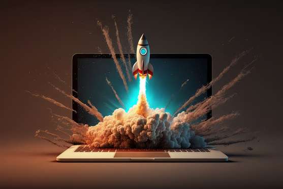 Desktop with rocket coming through the screen