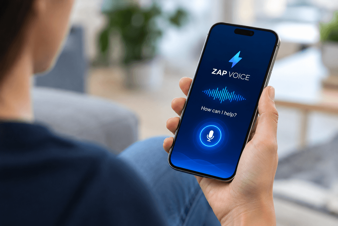 Zap Studios AI voice assistant answering a call on a phone